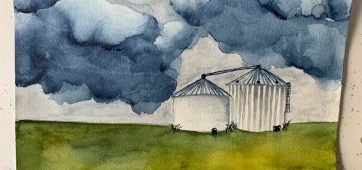 Dark Skies Silo Watercolor