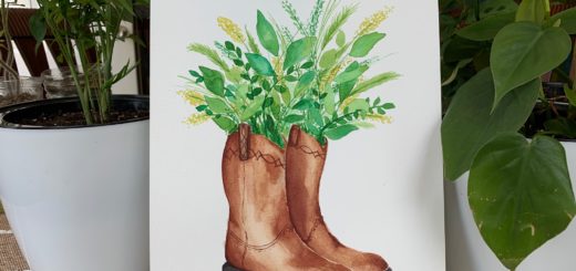 Cowboy Boots and Flowers Watercolor